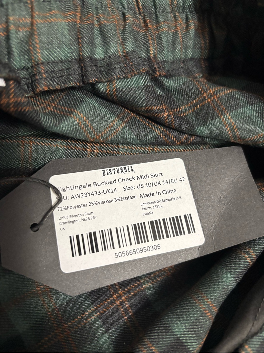 NWT Nightingale Buckled Check Midi Skirt green black size US 10 - Picture 6 of 8